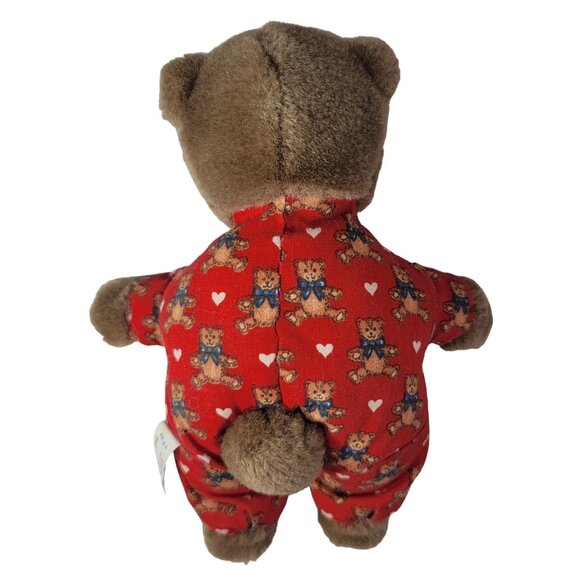 Eden Teddy Bear Plush Dark Brown 8" Red Pajamas Heart & Puppy Print Vintage - Picture 6 of 9